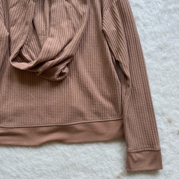 NWOT Stars Above Brown Waffle Knit Lounge Hooded Sweatshirt - Picture 8 of 11